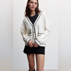 Mango Contrast Trim Cardigan